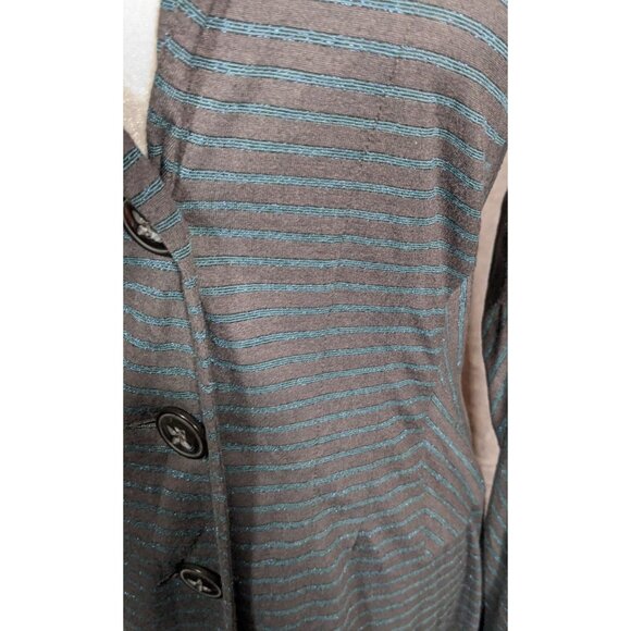 Sandwich_ Dark Grey And Metallic Blue Striped Button Up Sweater - Picture 3 of 4